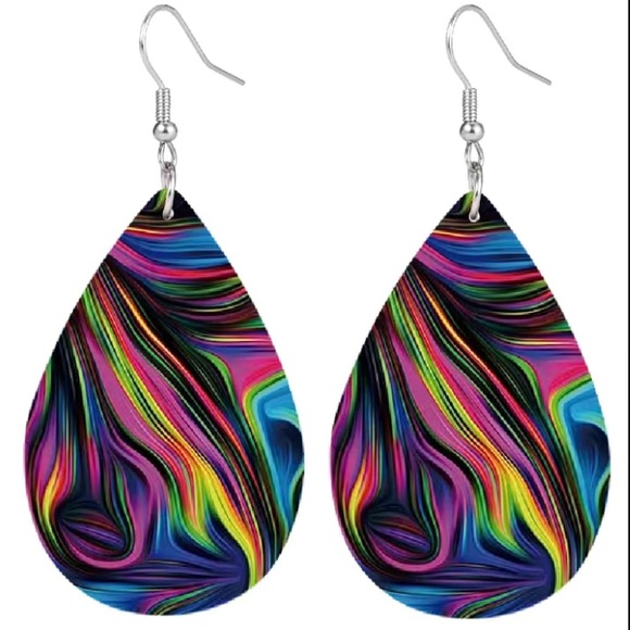 Multi Color Spiral Pattern Raindrop Earrings - Picture 2 of 3